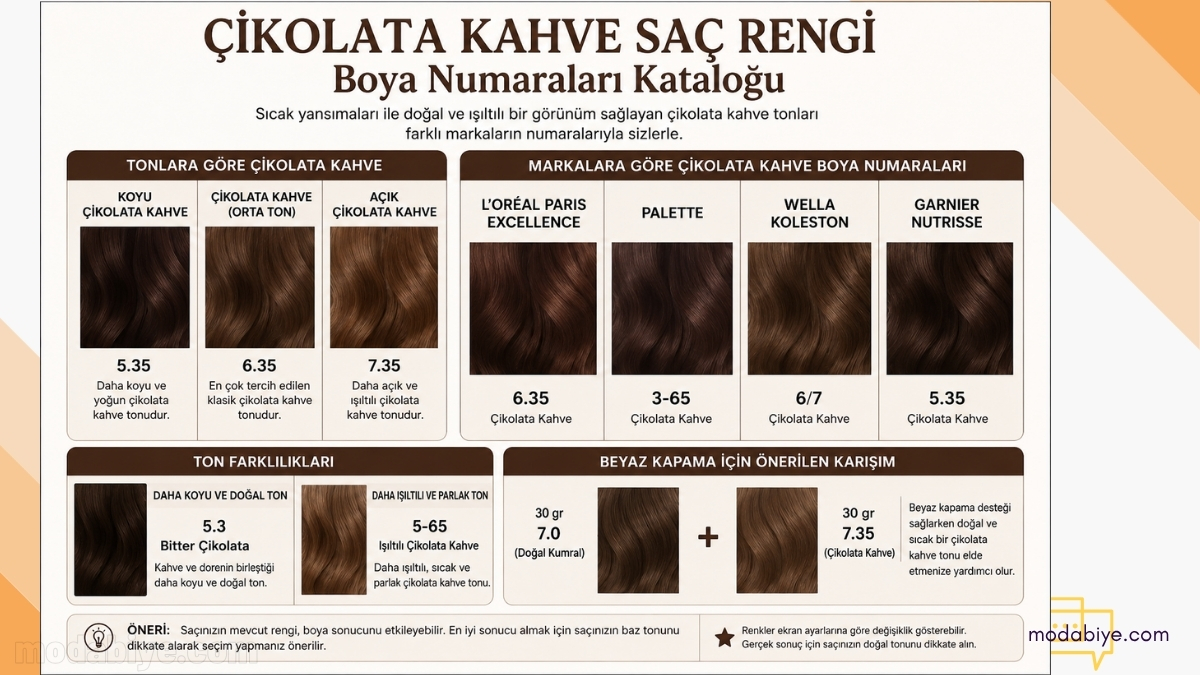 Cikolata Kahve Sac Rengi Tonlari Boya Numaralari